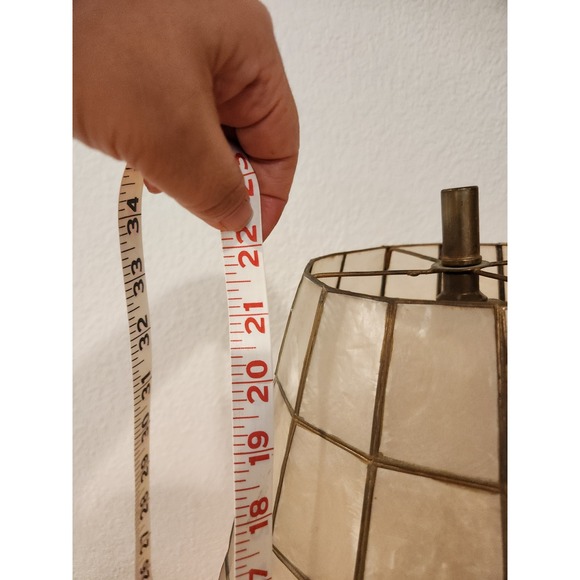 Pair Vintage Capiz Shell Table Lamps Wood Brass Base MCM Coastal Boho 70s modern - Picture 8 of 11